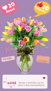 Arreglo floral con rosas y tulipanes